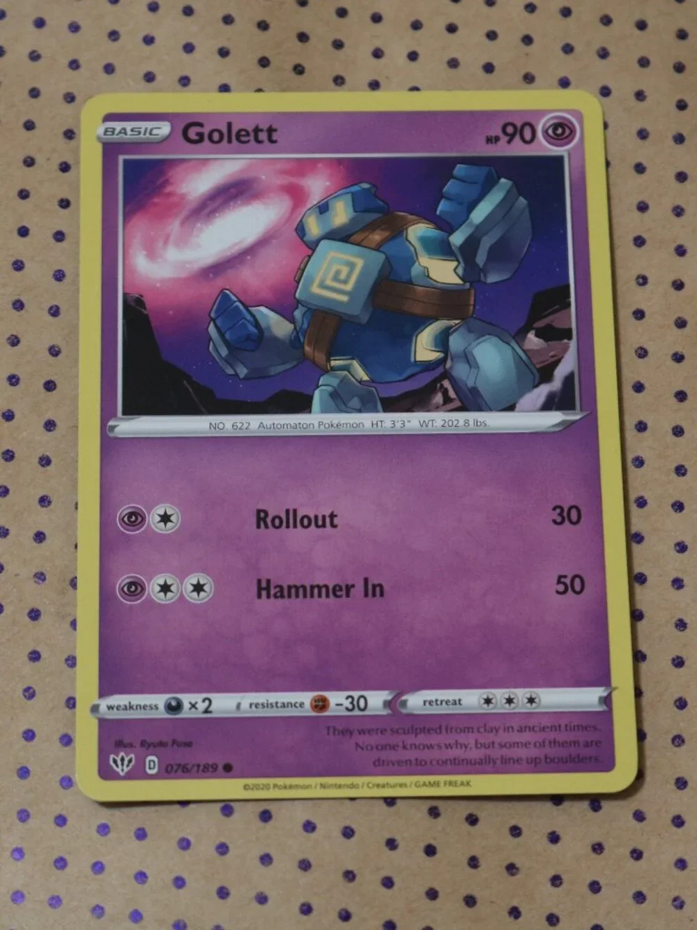 Golett 076/189 Pokemon Card (2020)